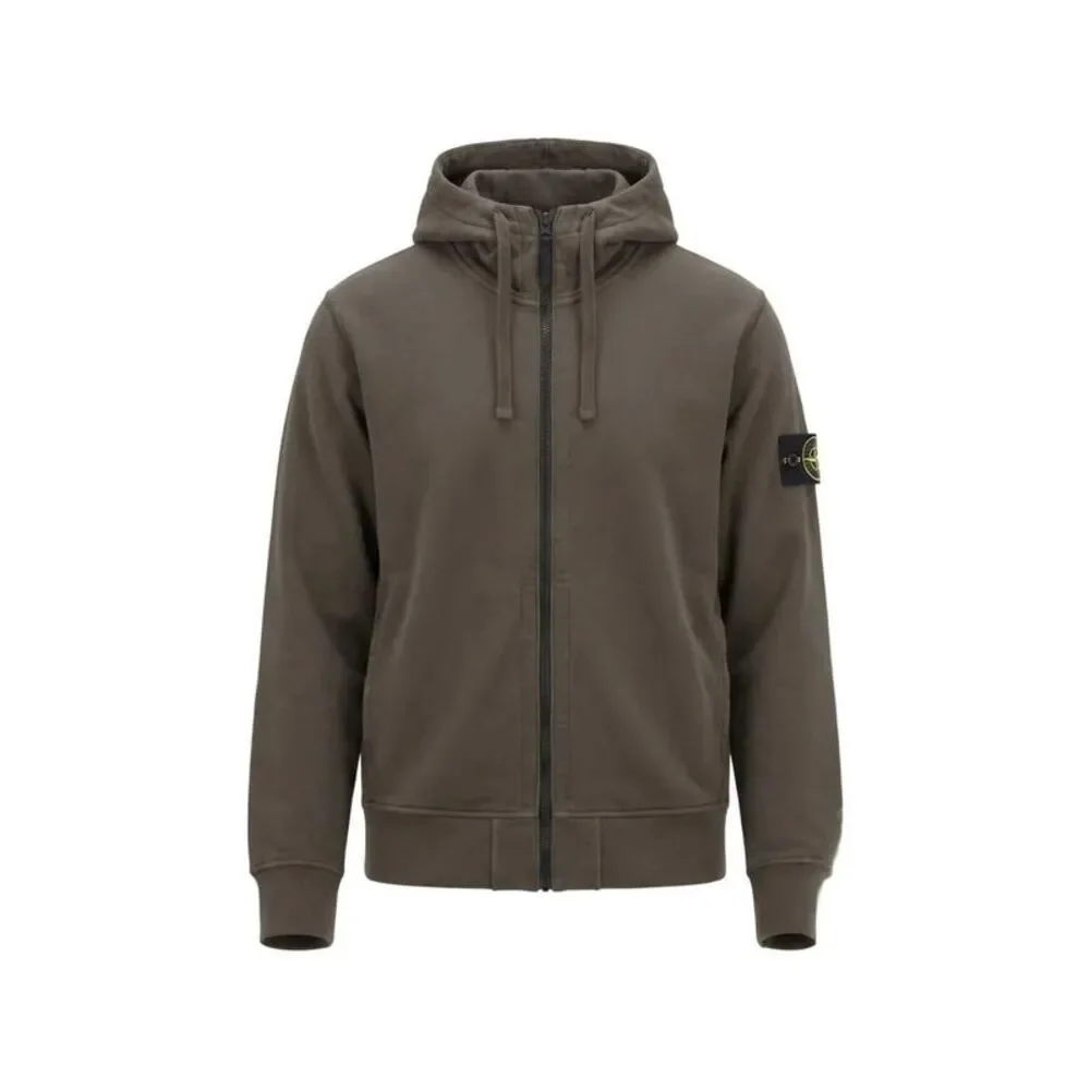 Stone Island Men Oversized Organic Cotton Fleece Zip-Up Hoodie With Pockets